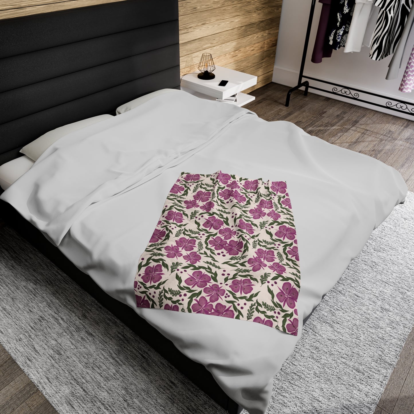 Bloomed Fireweed Pattern, Velveteen Plush Blanket