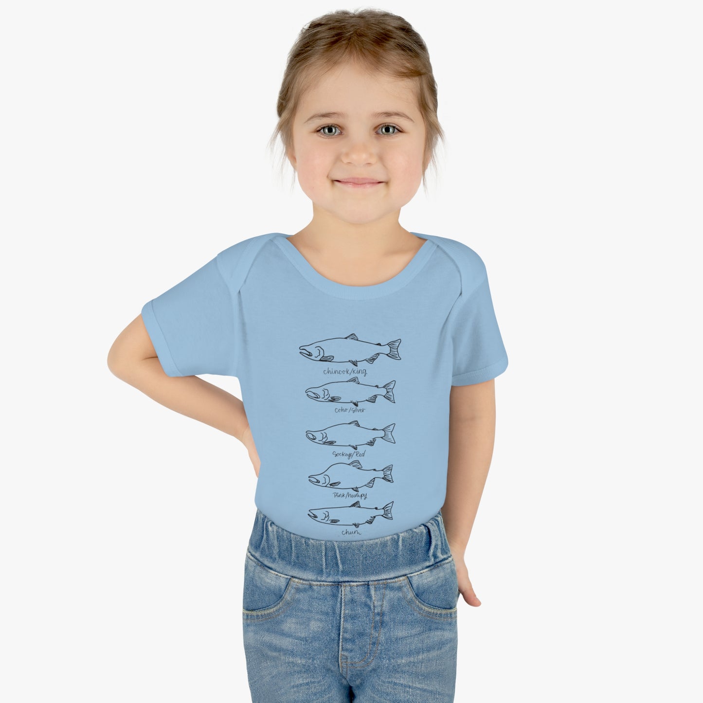 Infant salmon species onesie