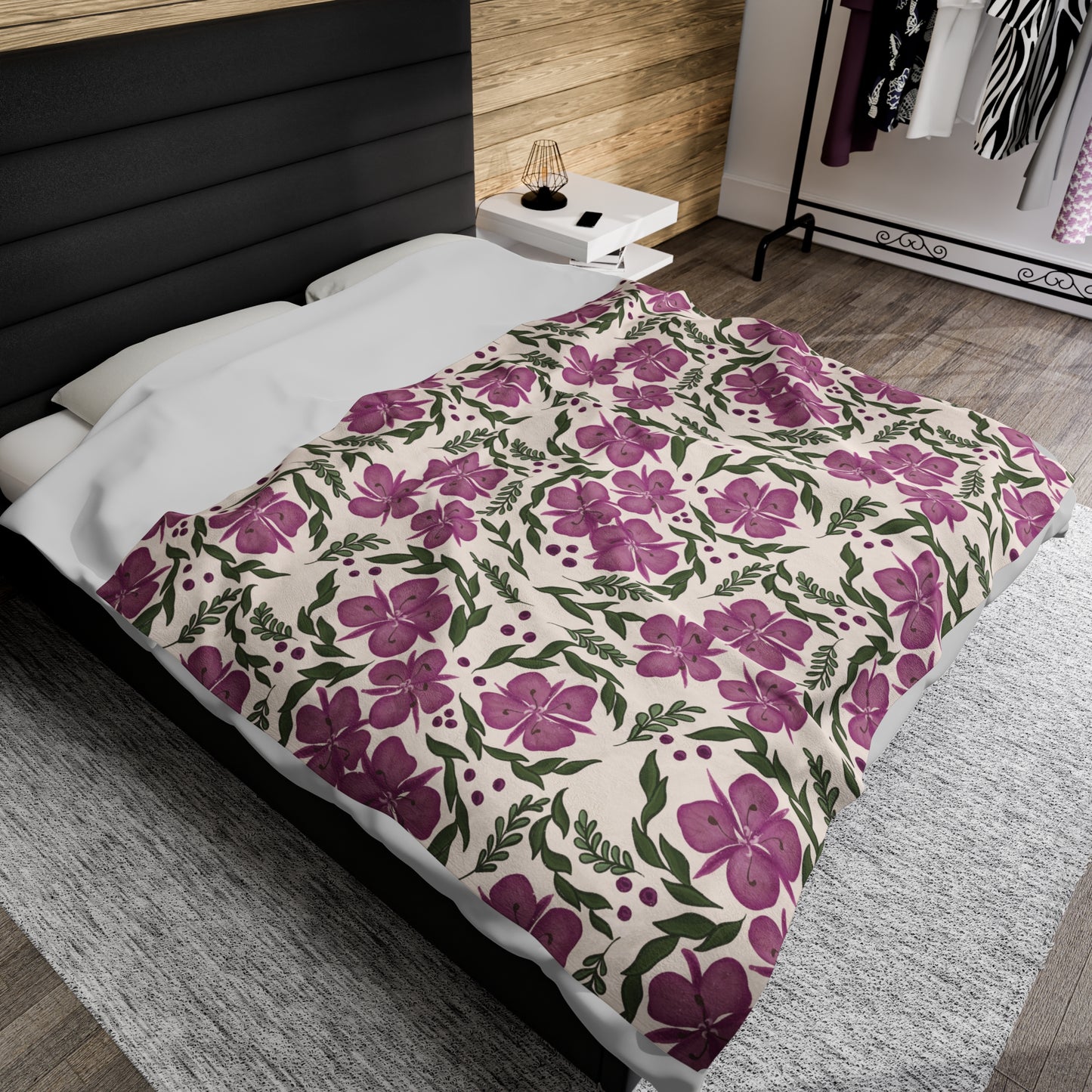Bloomed Fireweed Pattern, Velveteen Plush Blanket