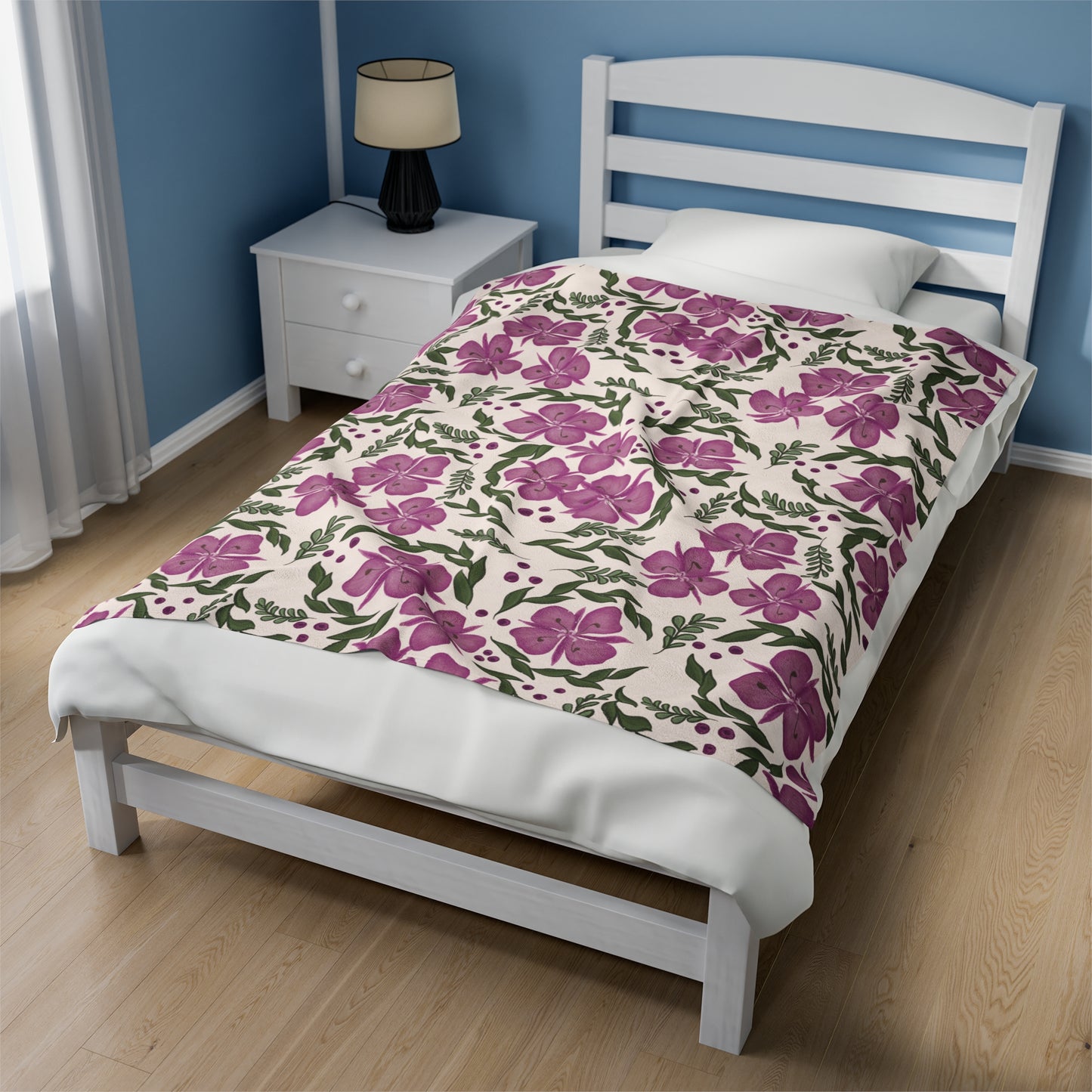 Bloomed Fireweed Pattern, Velveteen Plush Blanket