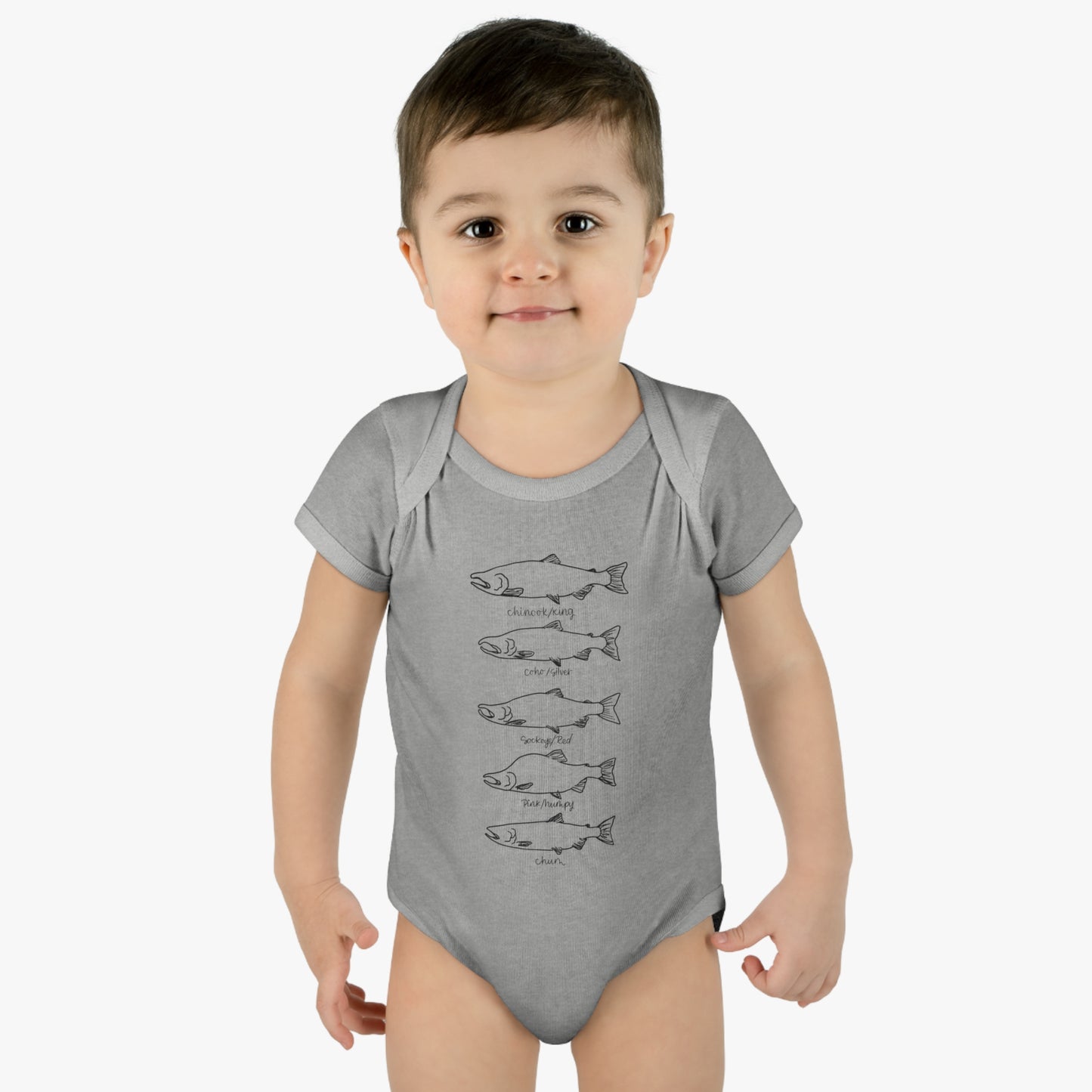 Infant salmon species onesie