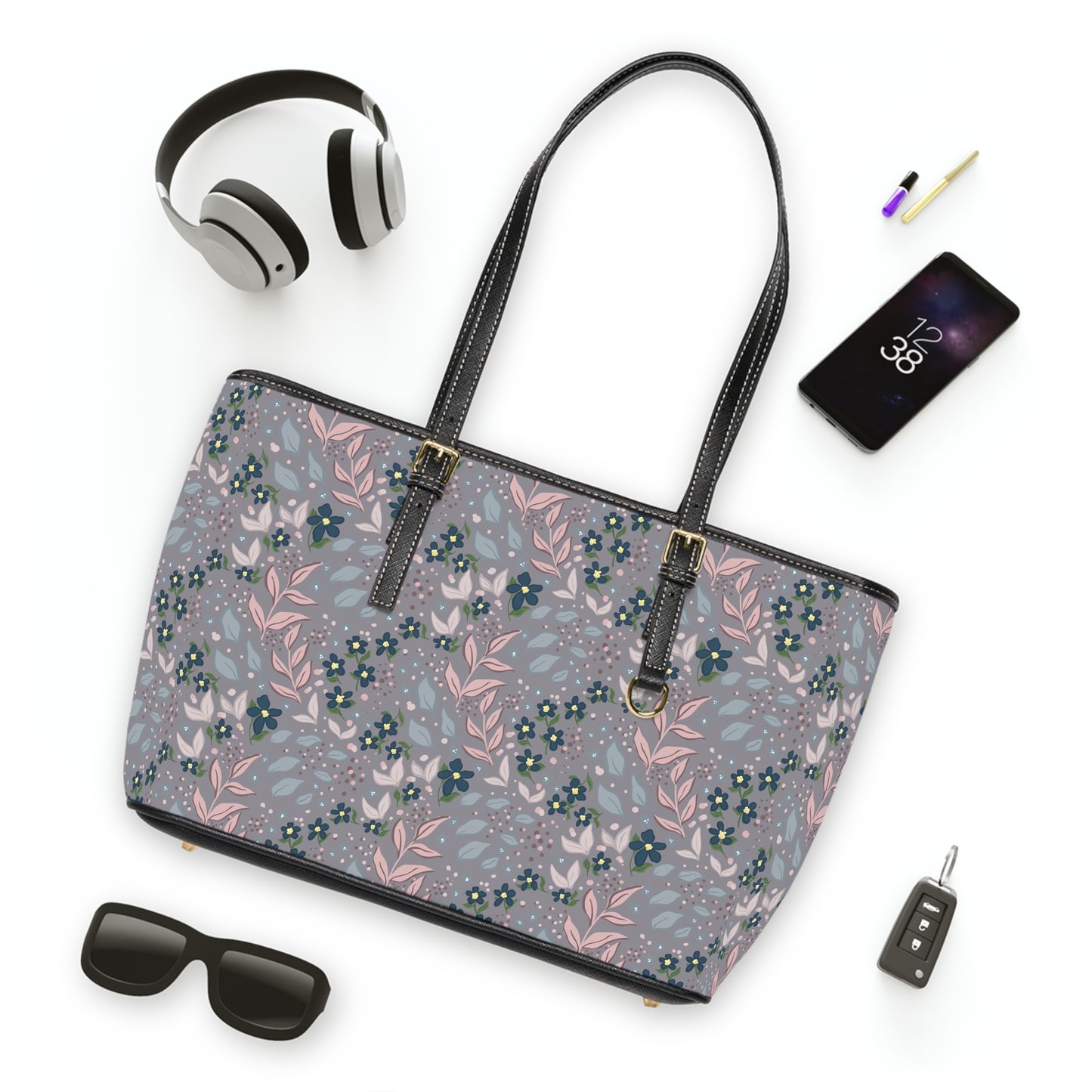 Plum Floral, Leather Purse
