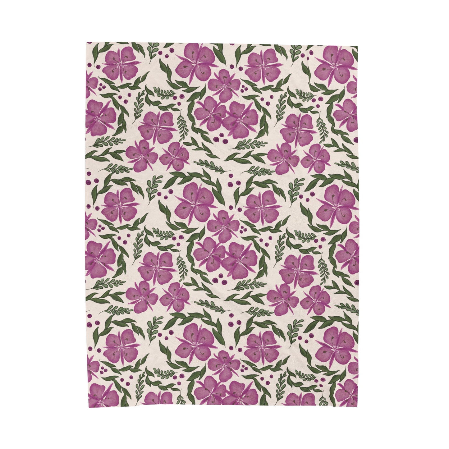 Bloomed Fireweed Pattern, Velveteen Plush Blanket