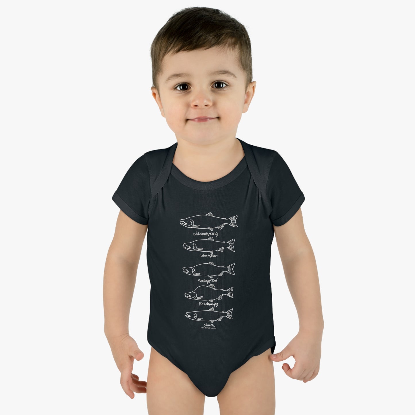 Infant salmon species onesie