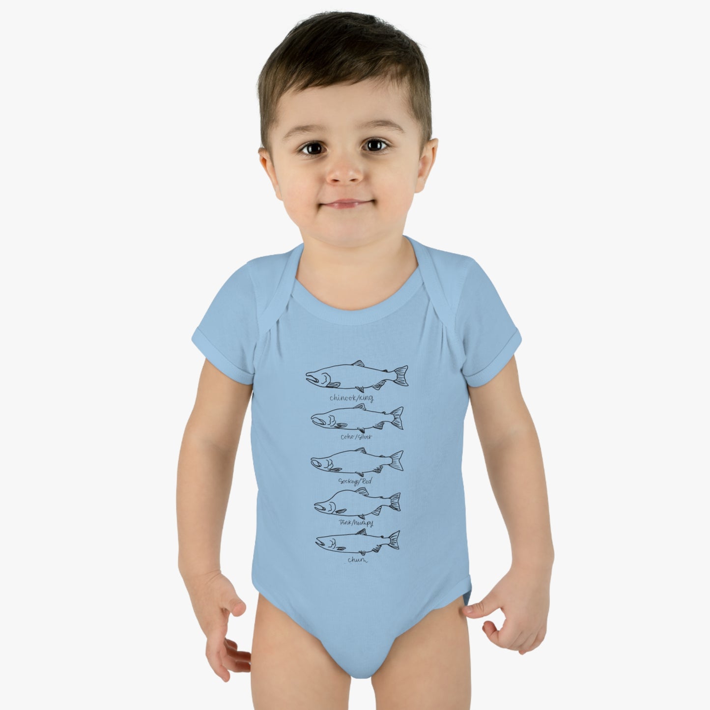 Infant salmon species onesie