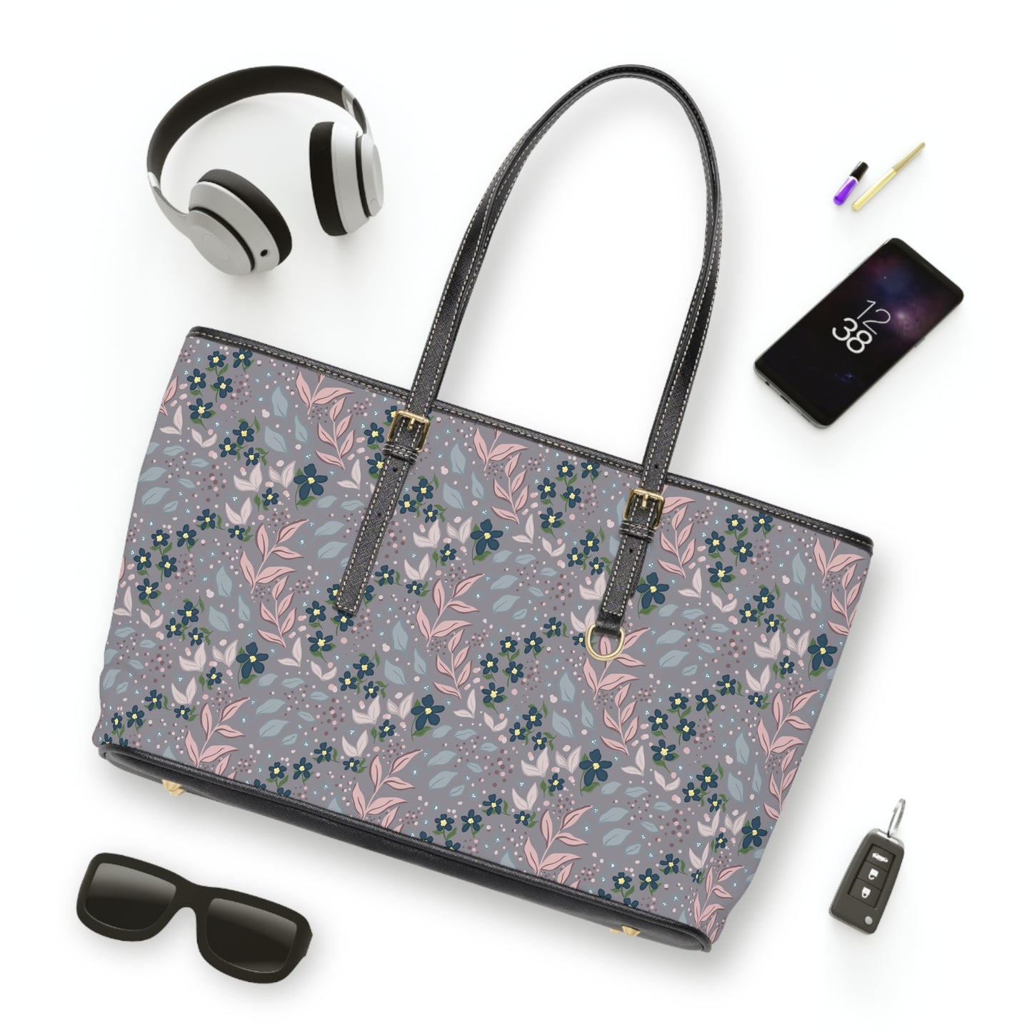 Plum Floral, Leather Purse