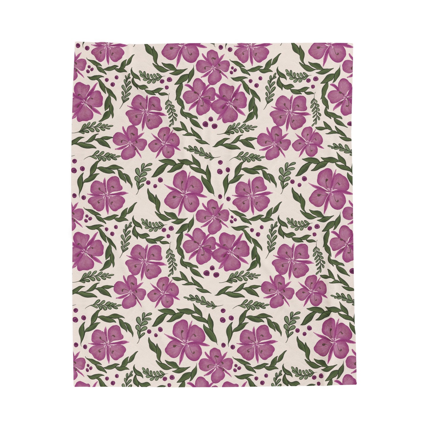 Bloomed Fireweed Pattern, Velveteen Plush Blanket