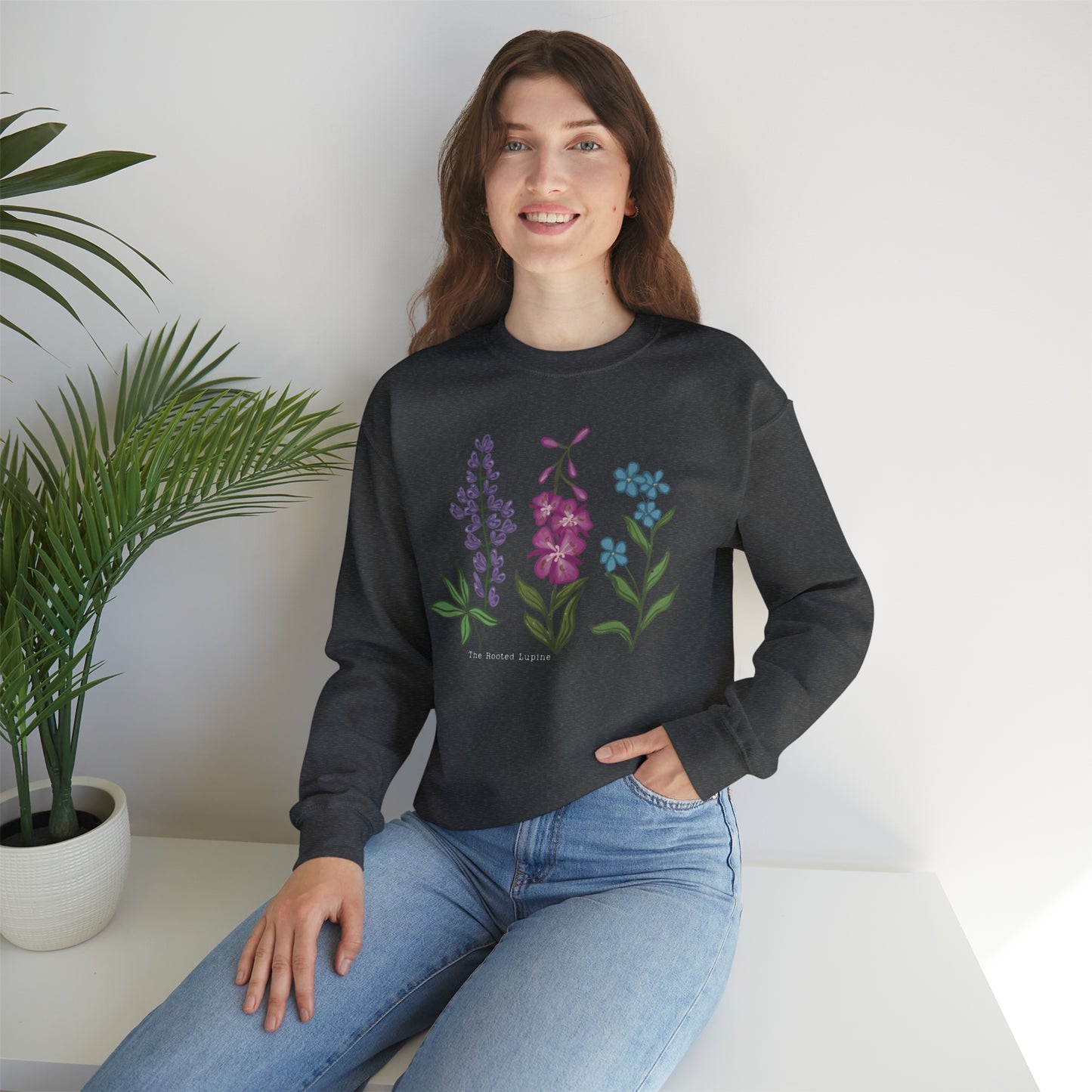 Dark Heather Wildflower Crewneck Sweatshirt