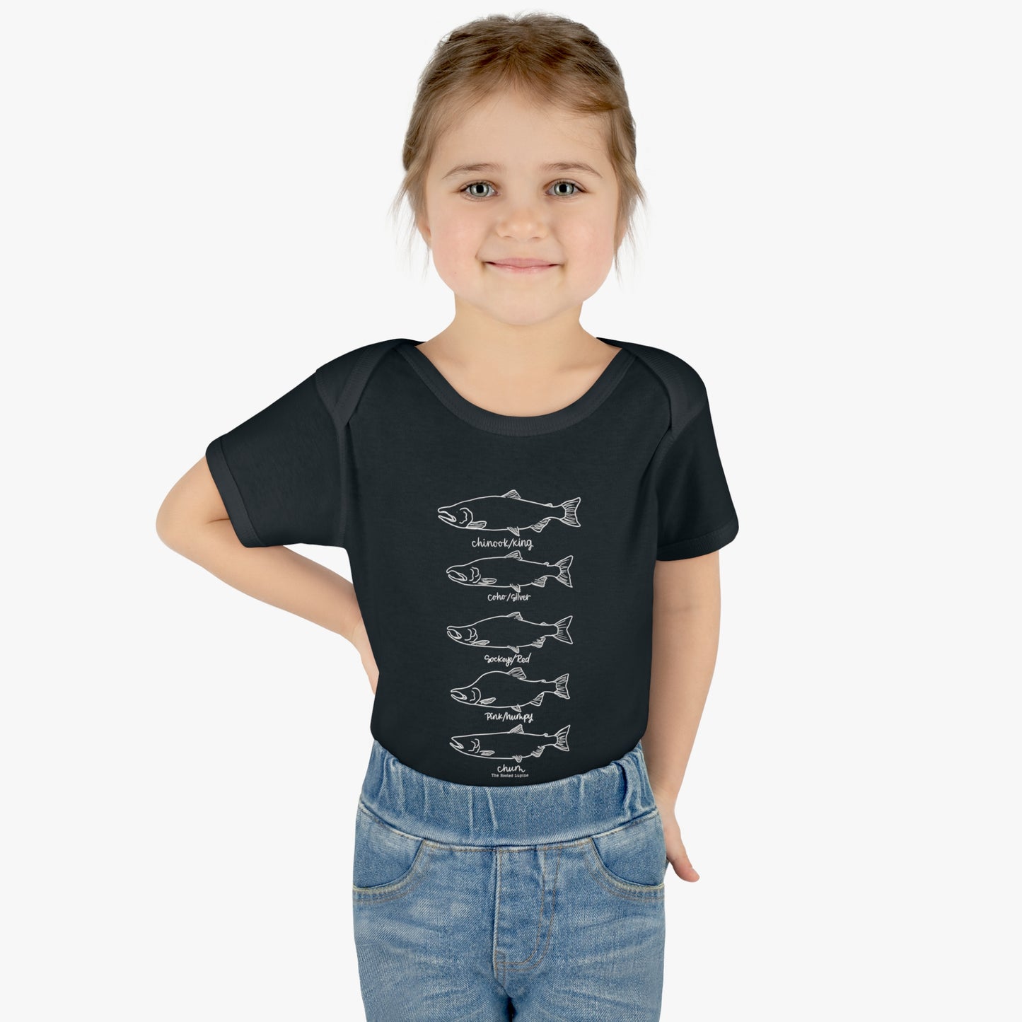 Infant salmon species onesie