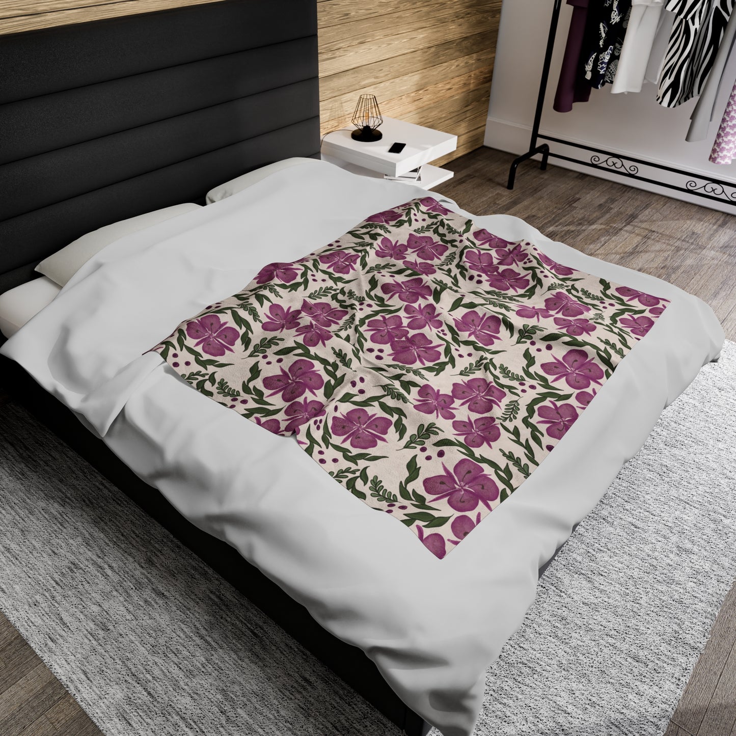 Bloomed Fireweed Pattern, Velveteen Plush Blanket