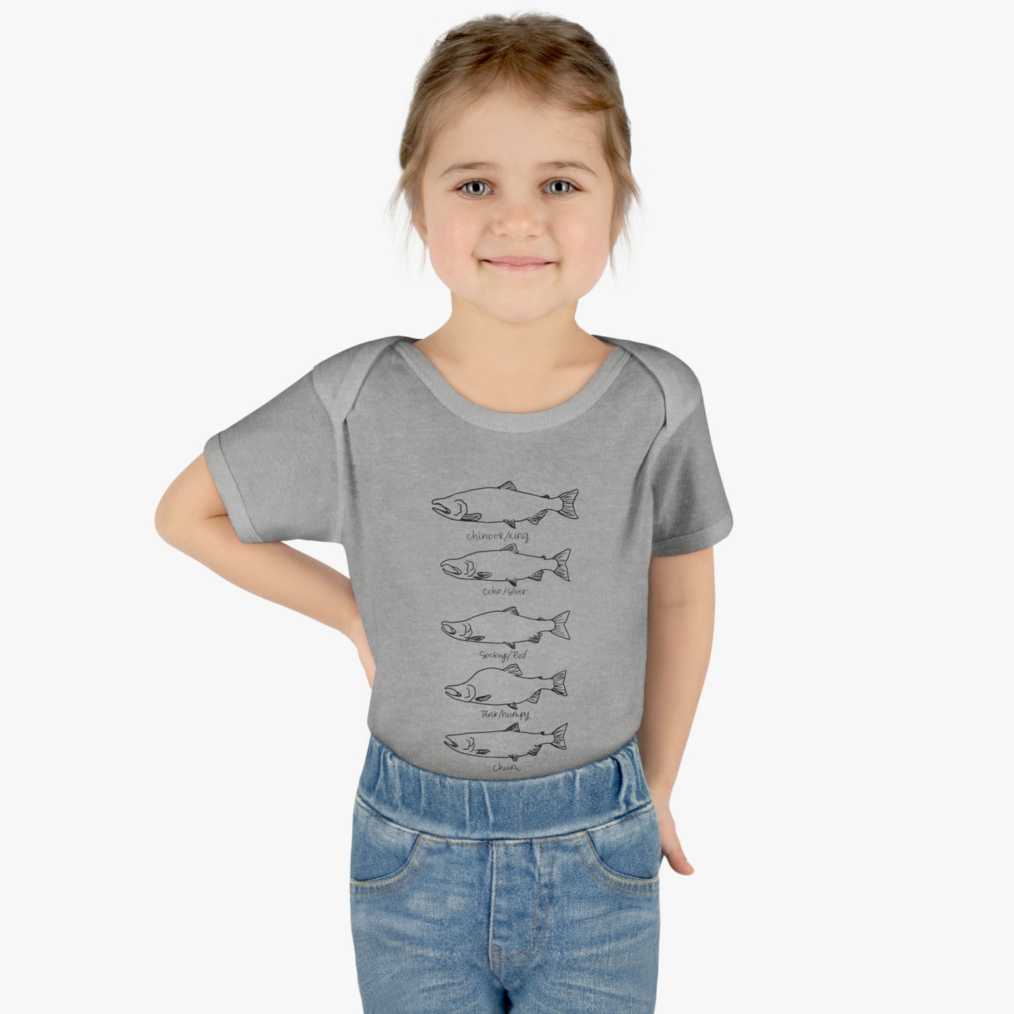 Infant salmon species onesie